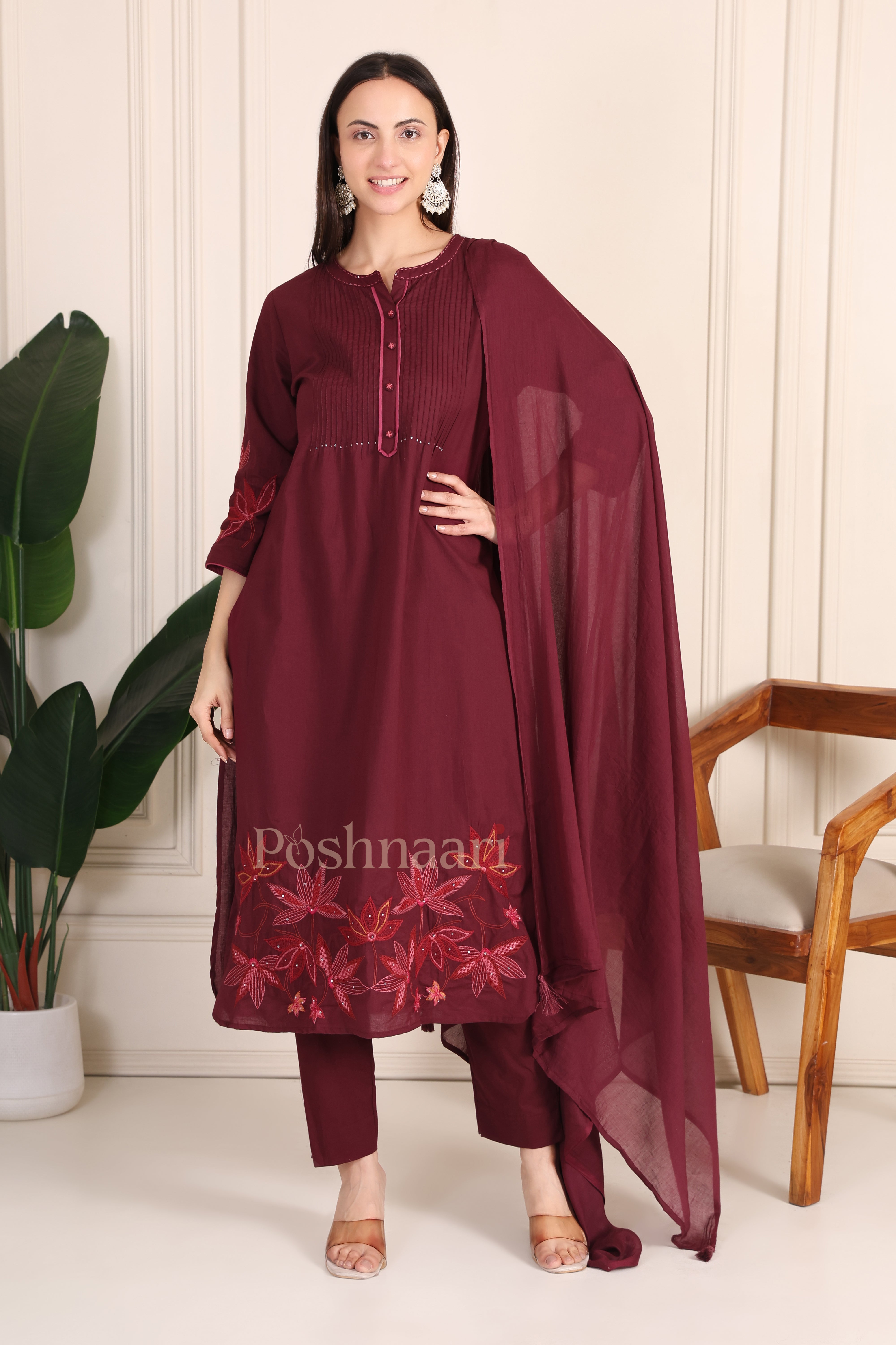 Burgundy Bloom Suit Set