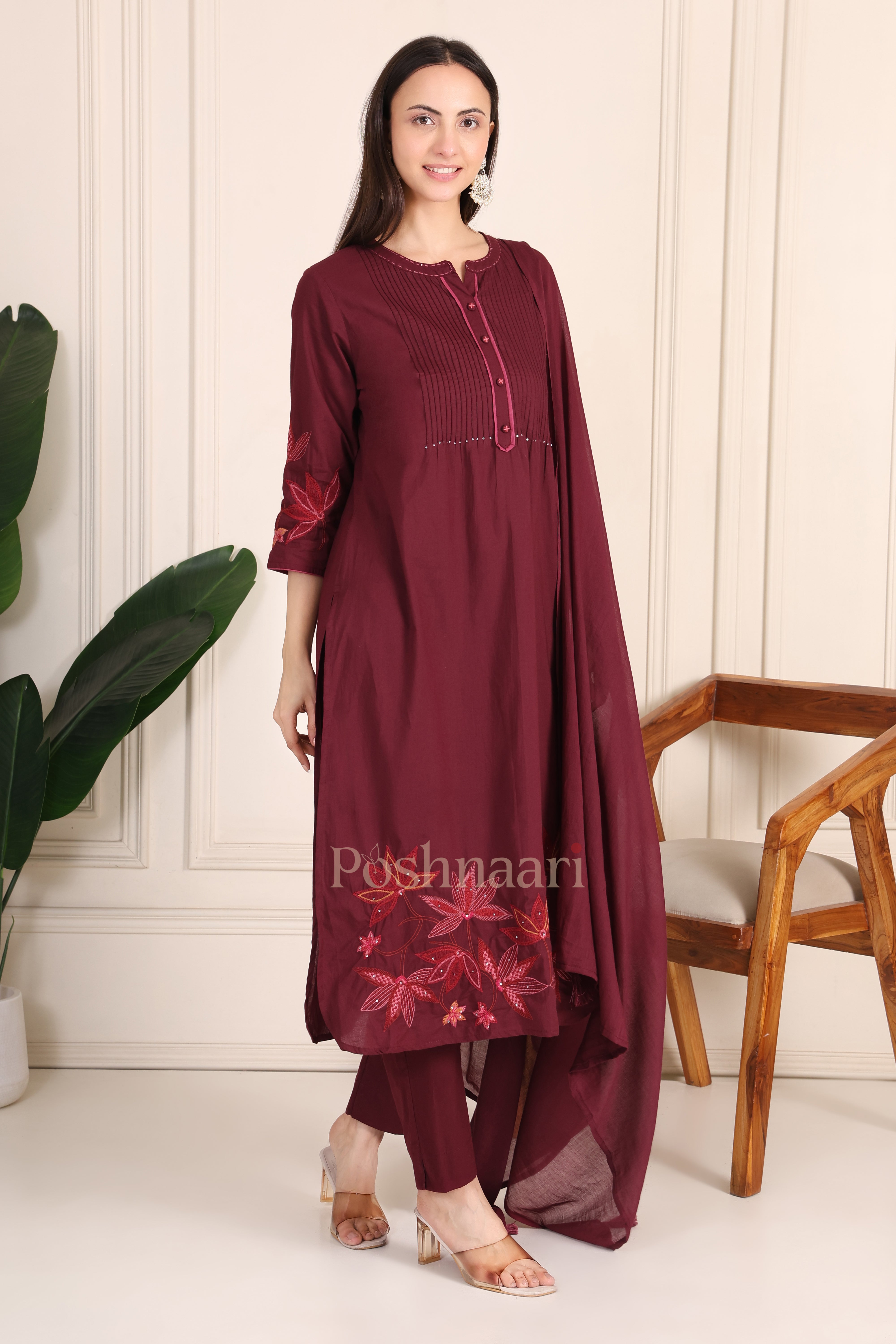Burgundy Bloom Suit Set
