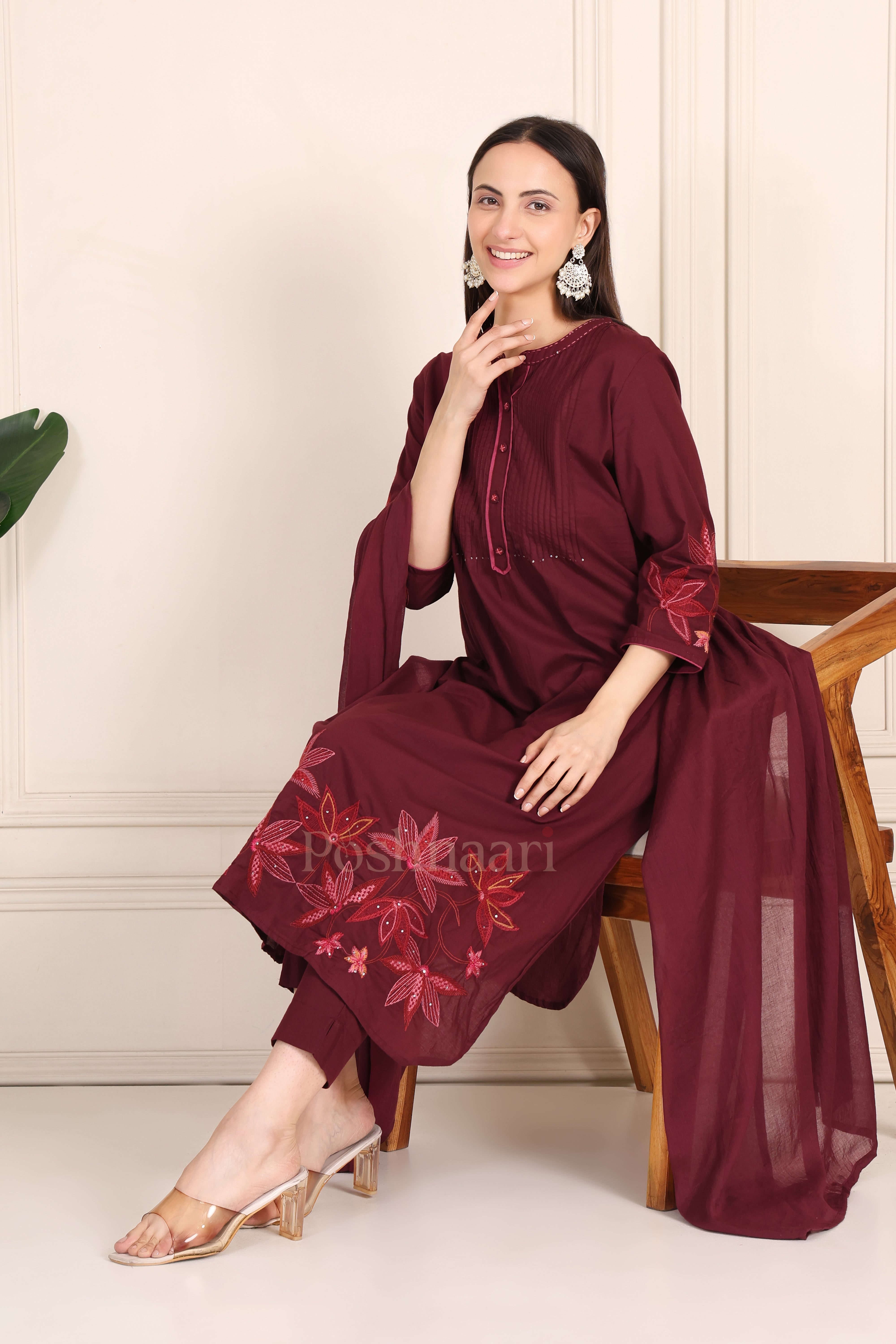 Burgundy Bloom Suit Set