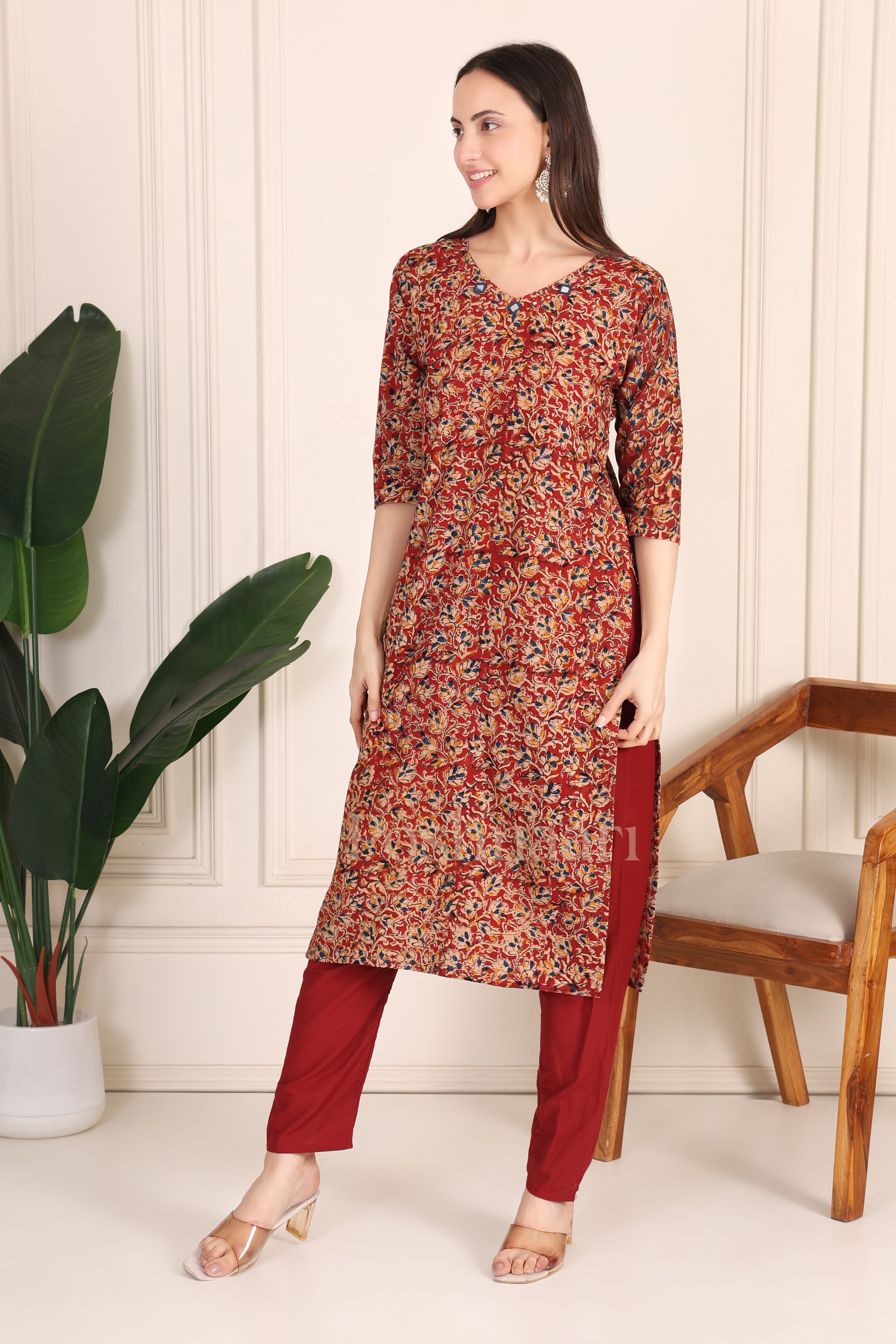 Saffron Garden Kalamkari Kurti
