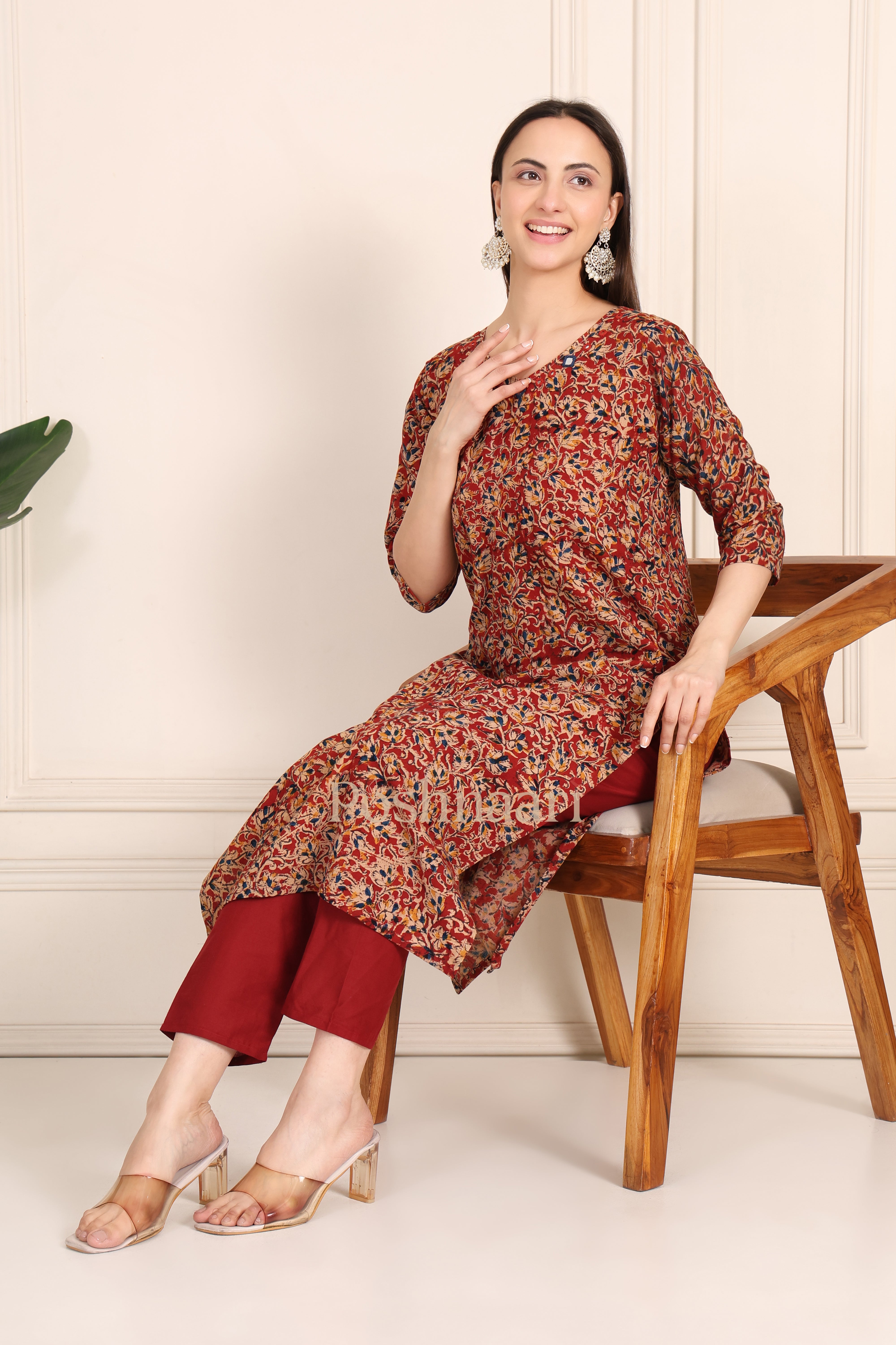 Saffron Garden Kalamkari Kurti